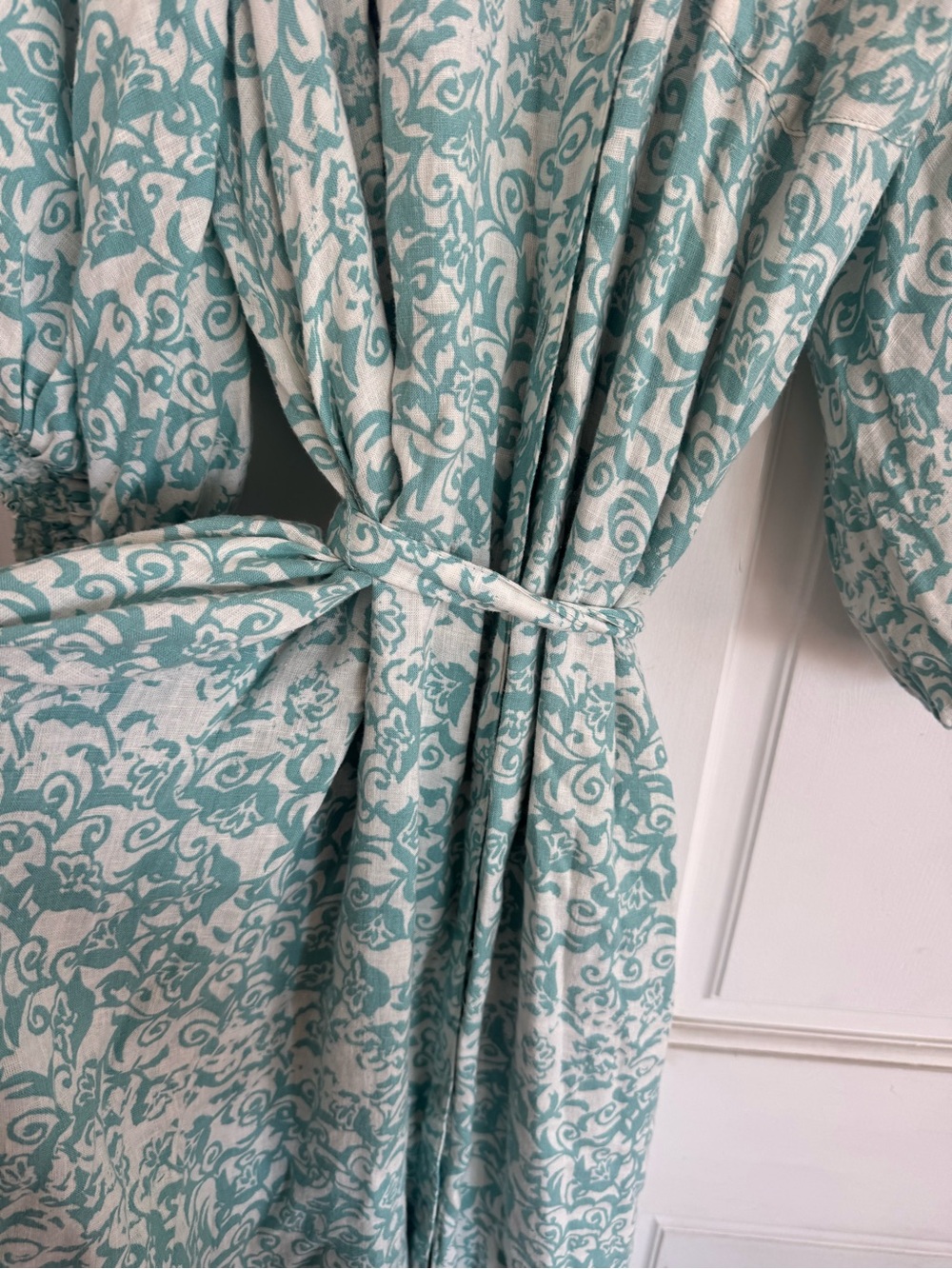 Anthropologie Maeve The Irene Linen Long Shirt Dress Puff Sleeve Tie Waist 2X - Picture 8 of 10